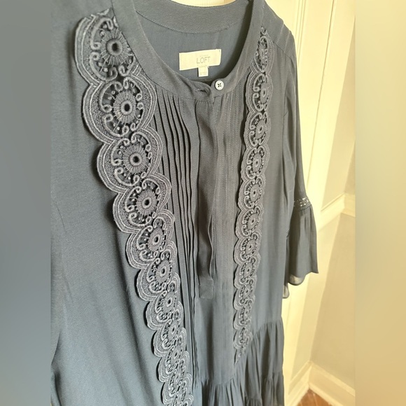 LOFT Navy Blue Embroidered Drop-Waist Dress – Size 12 – Dark Boho Beauty - Picture 5 of 14